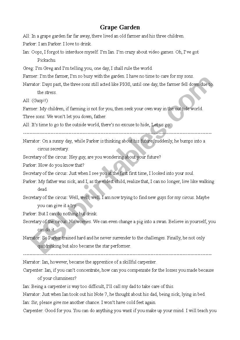grape garden worksheet