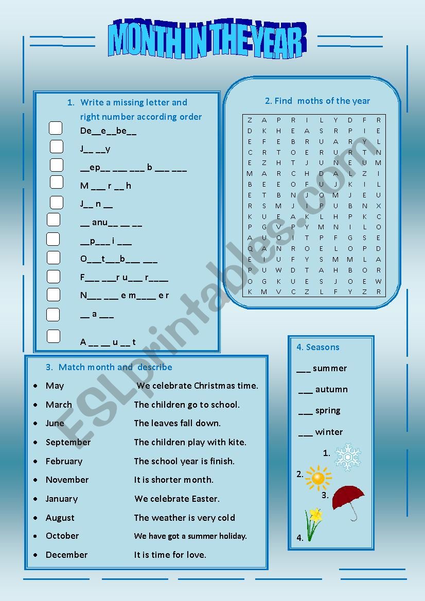 Months of the years worksheet