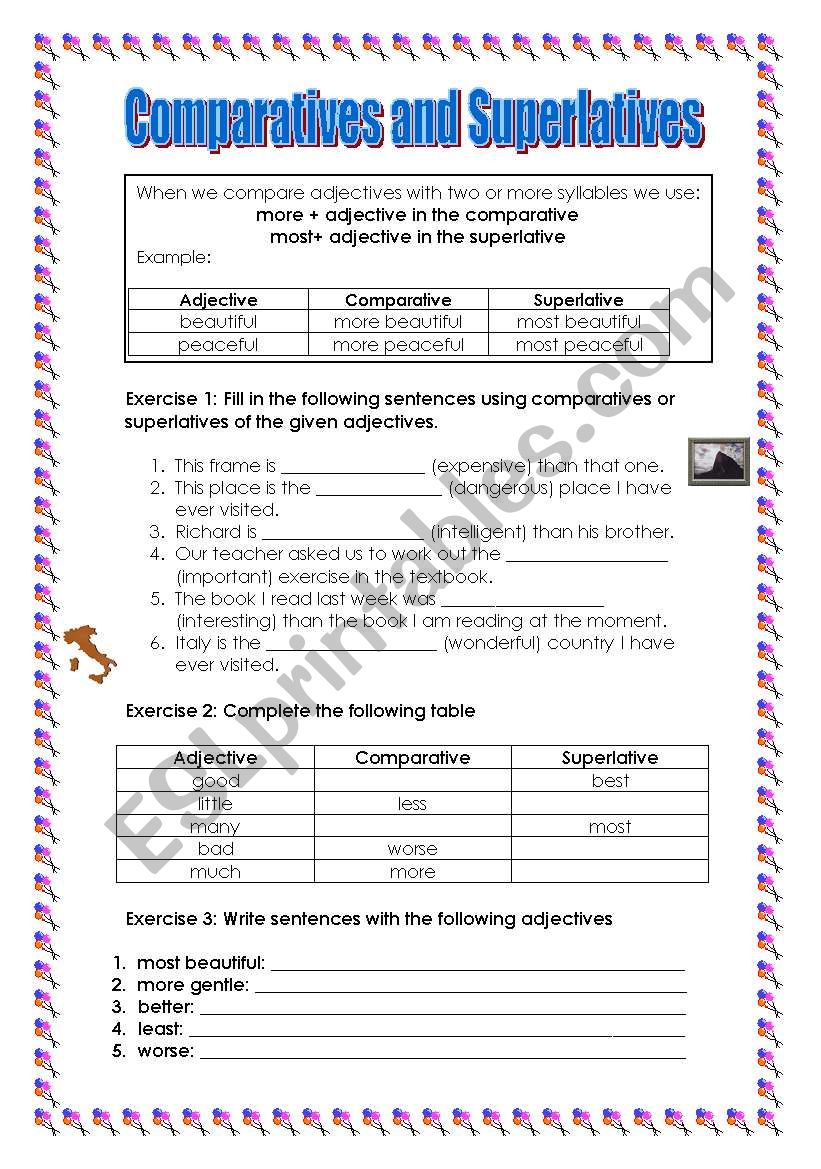 Comparatives and Superlatives: adjectives with two or more syllables