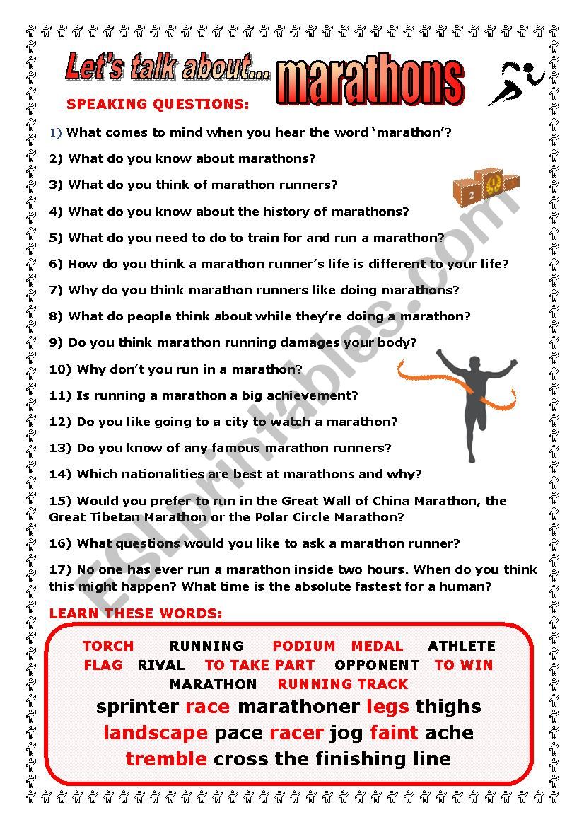 Let´s Talk about Marathons - ESL worksheet by kimto