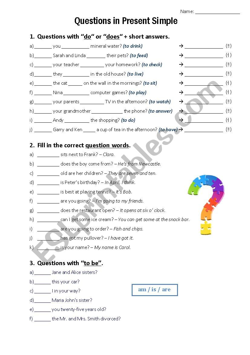 Questions in Present Simple worksheet