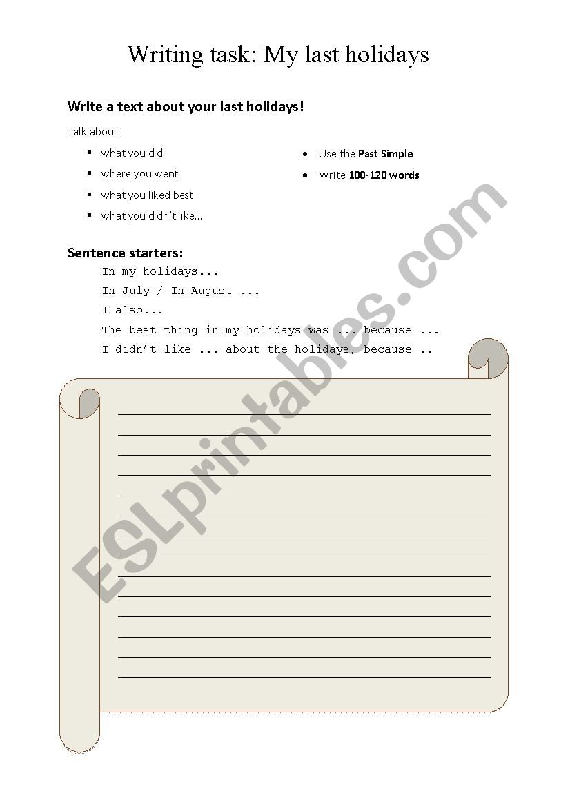 Writing task: My last holidays