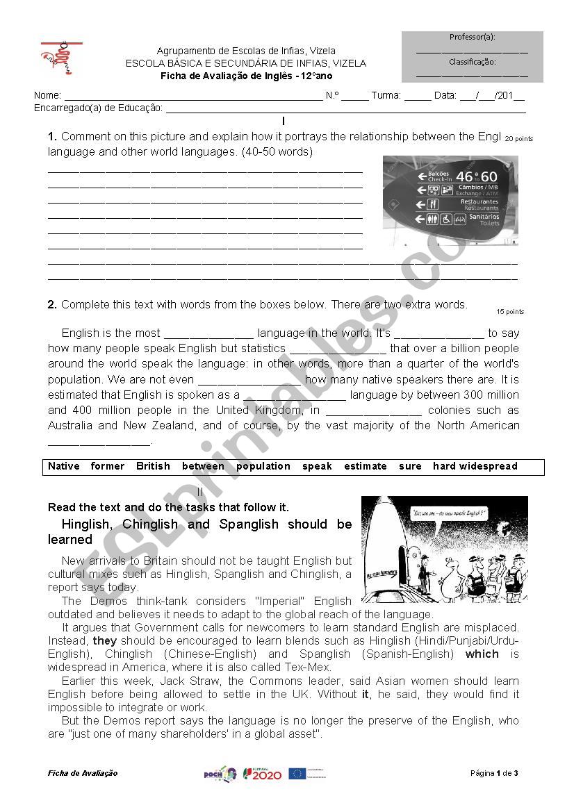 Englishes worksheet