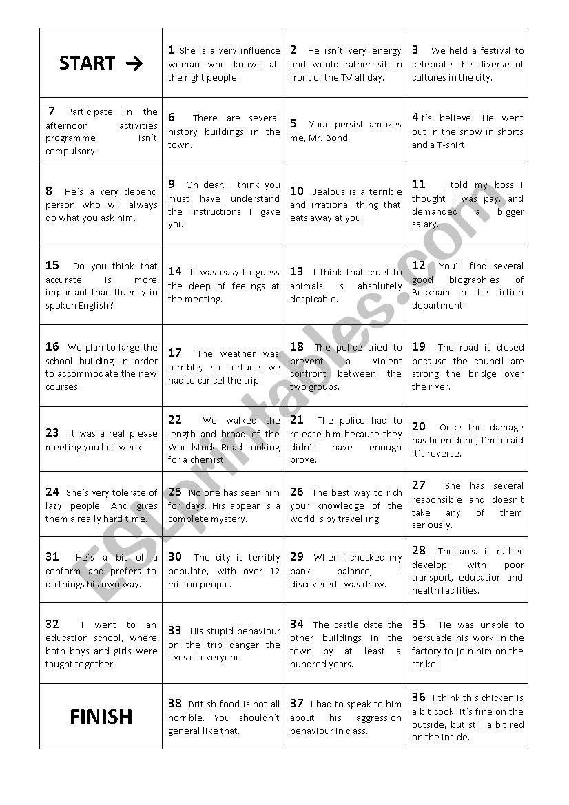 FCE word formation game worksheet