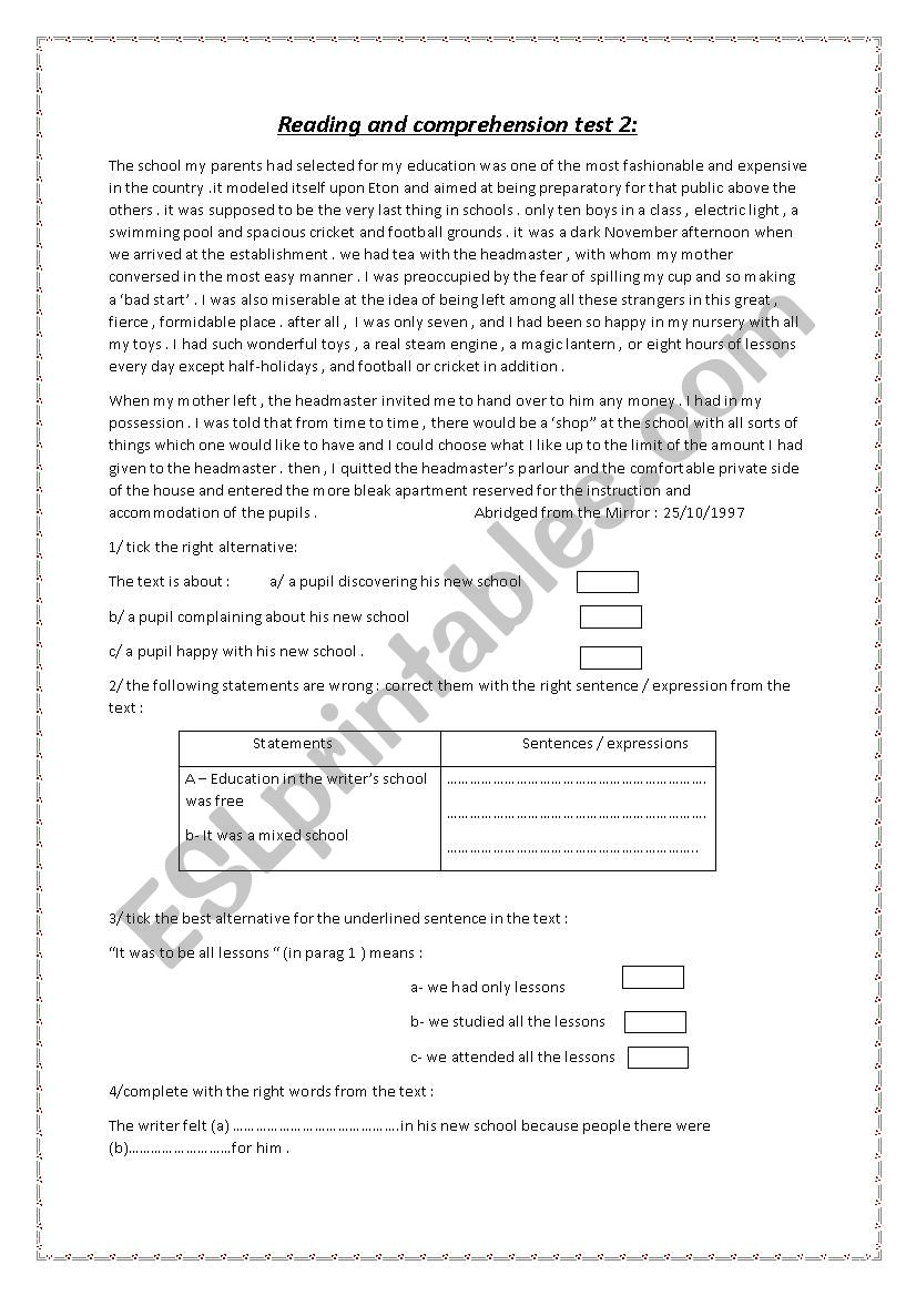 reading comprehension worksheets 8th grade free printable
