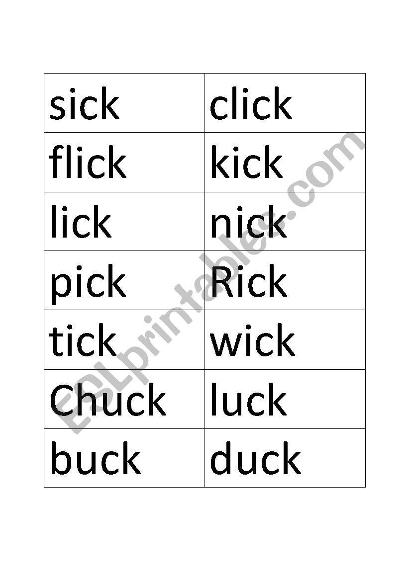 Word Family Flashcards worksheet