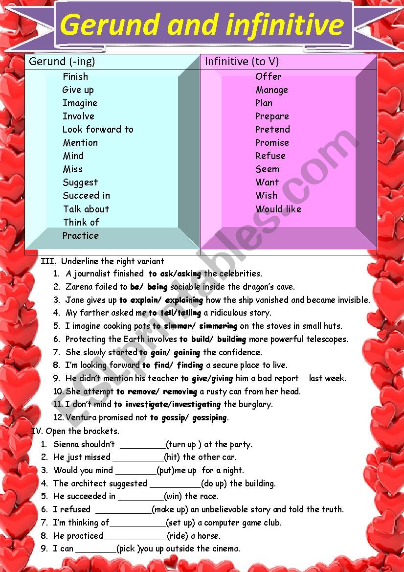 Gerund and infinitive 2 worksheet