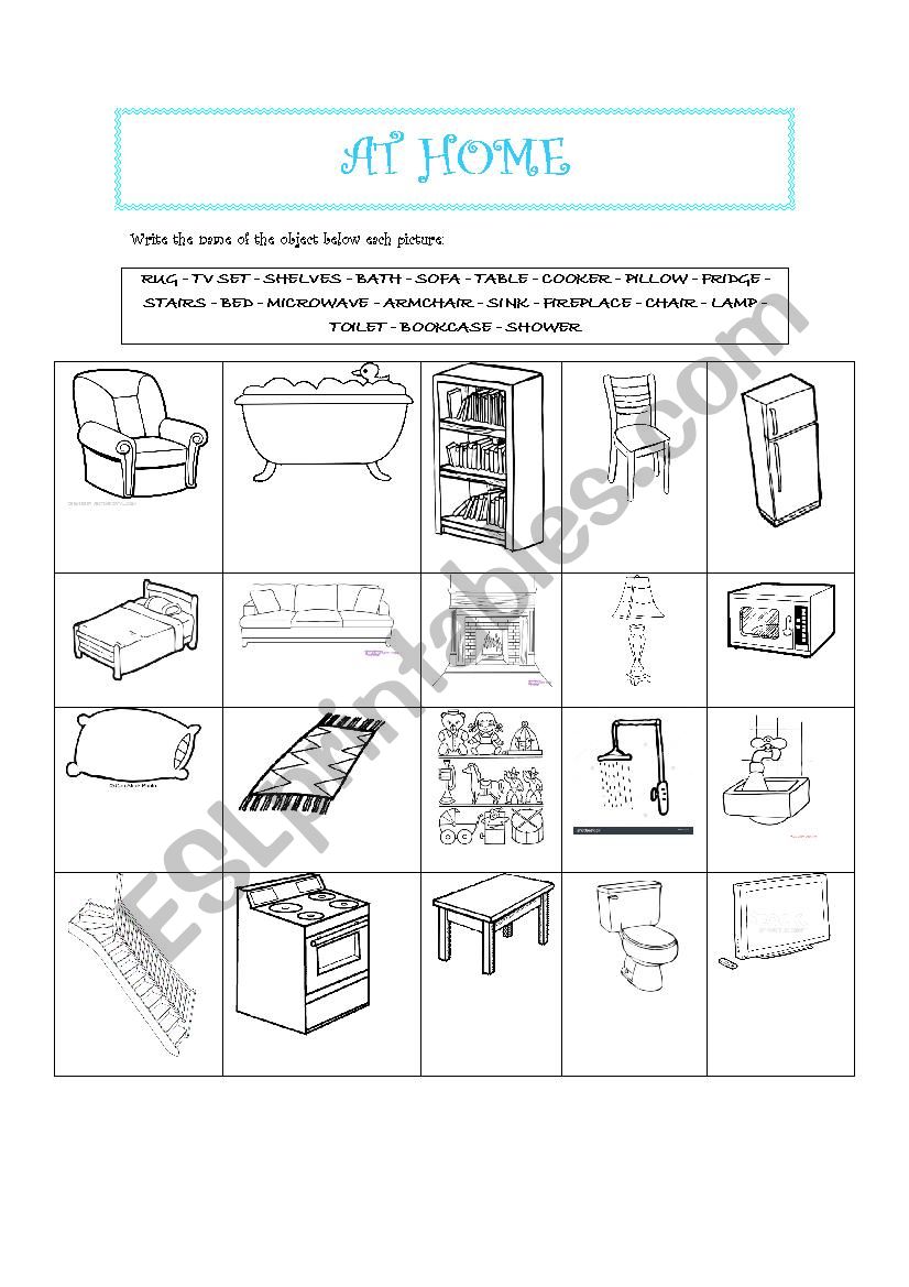 AT HOME (Household items) worksheet