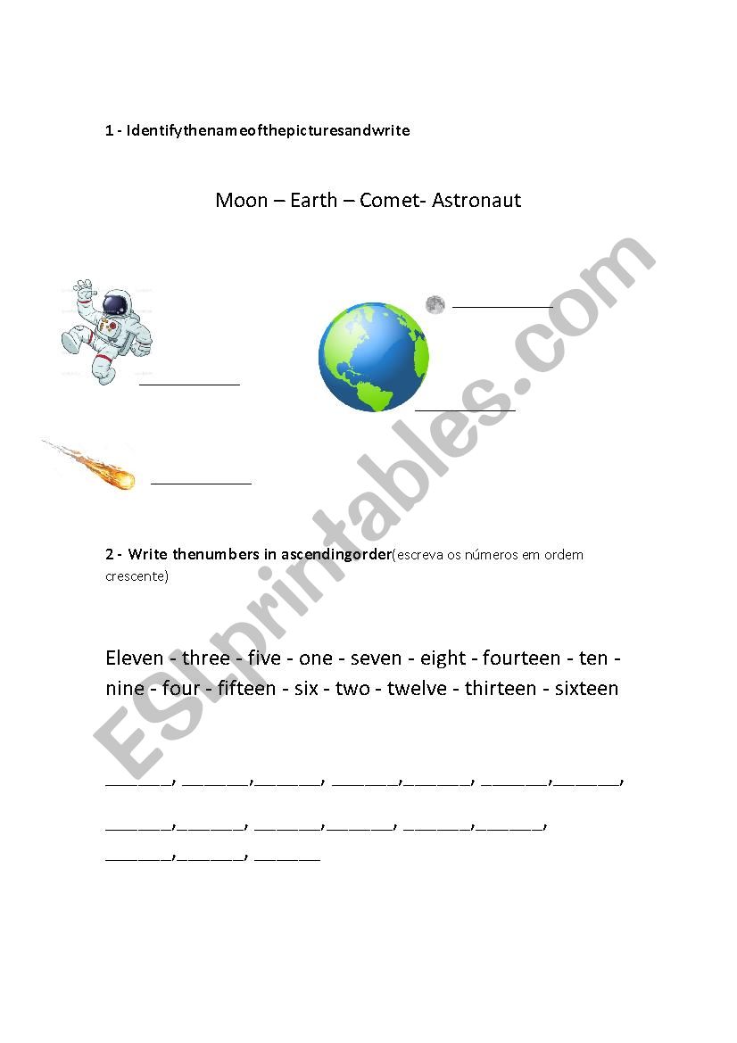 Solar system worksheet