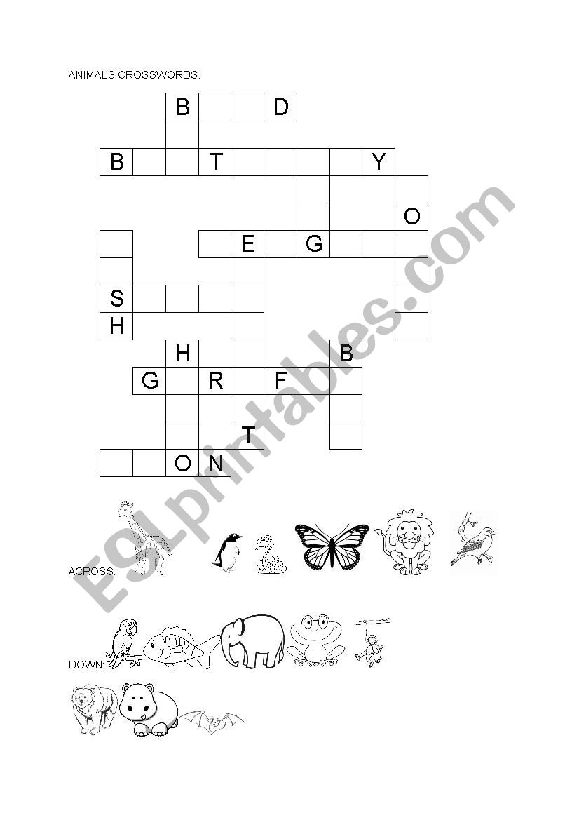 animals crosswords worksheet