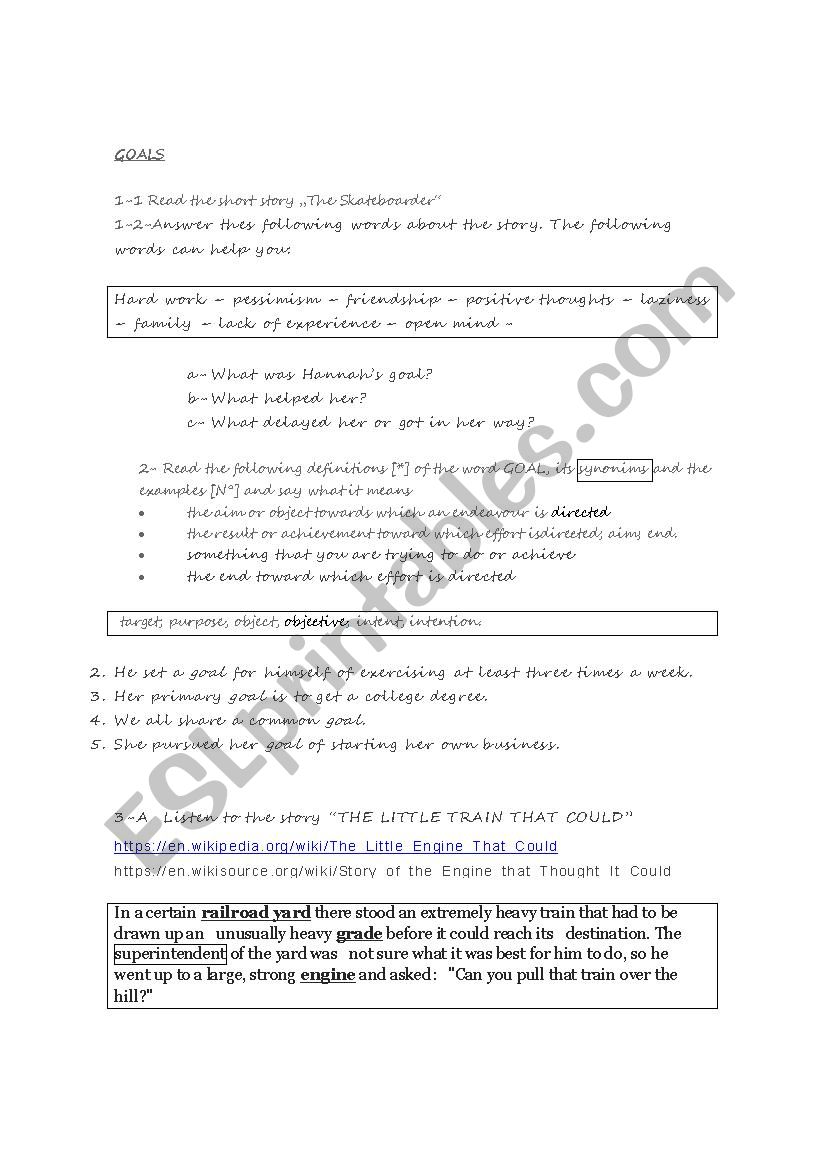 GOALS worksheet