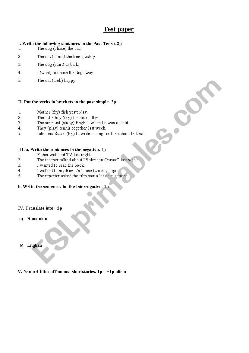 Past tenses worksheet