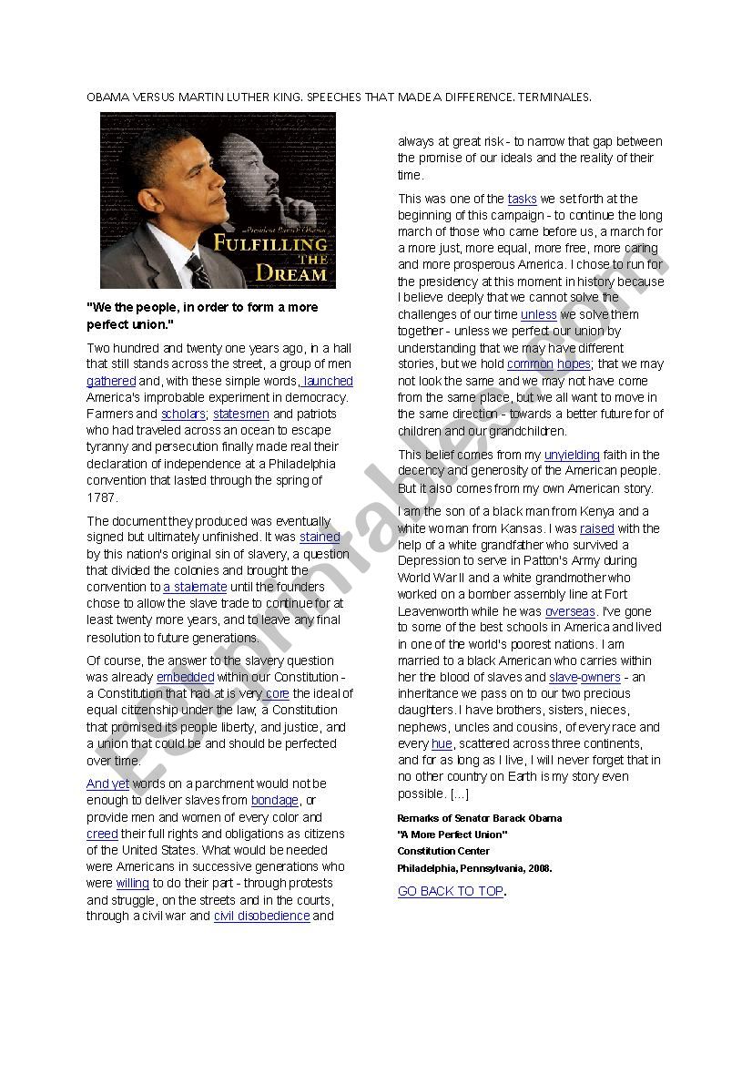 ObamaÂ´s speech versus Martin Luther King I have a dream