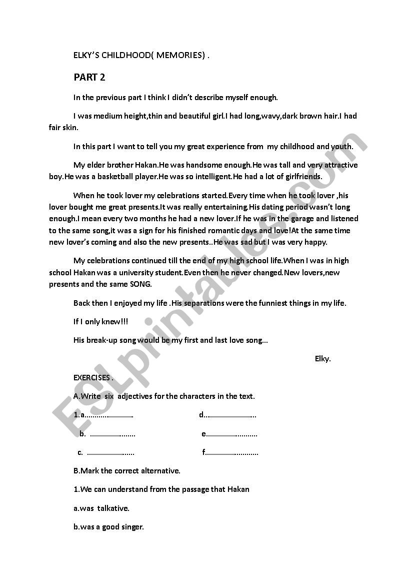 ELKYS CHILDHOOD -PART 2- worksheet