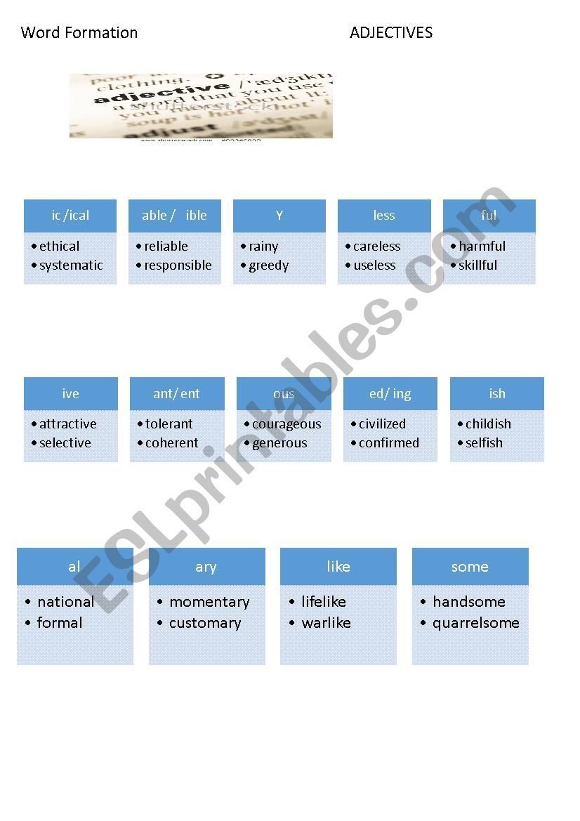 word formation / adjective endings