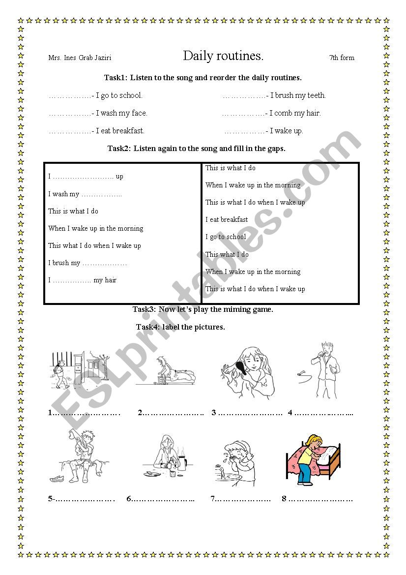 daily routines worksheet