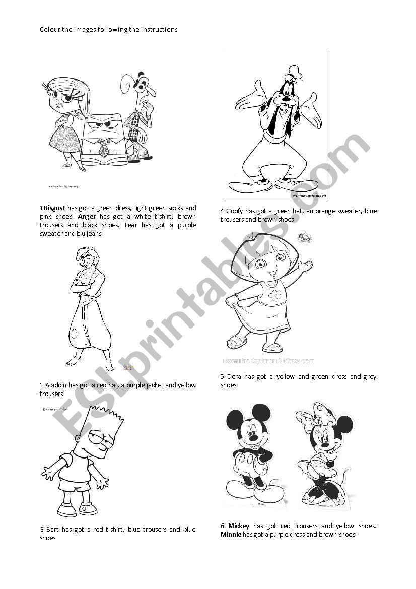 Clothes and colours worksheet