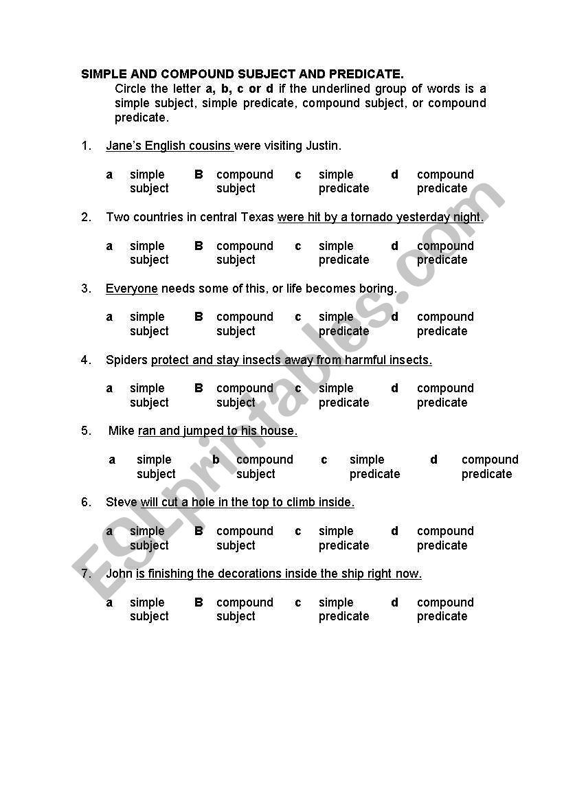 SIMPLE AND COMPOUND SUBJECT AND PREDICATE