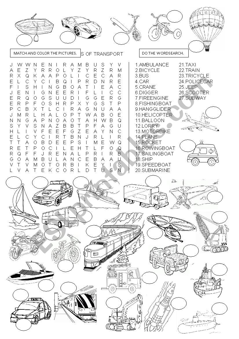 WORDSEARCH - MEANS OF TRANSPORT