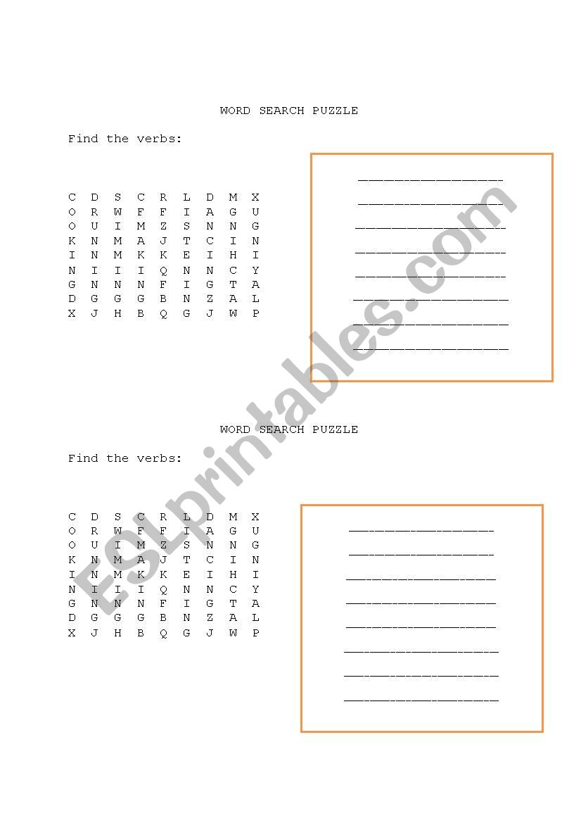 Word search puzzle about present continuous tense