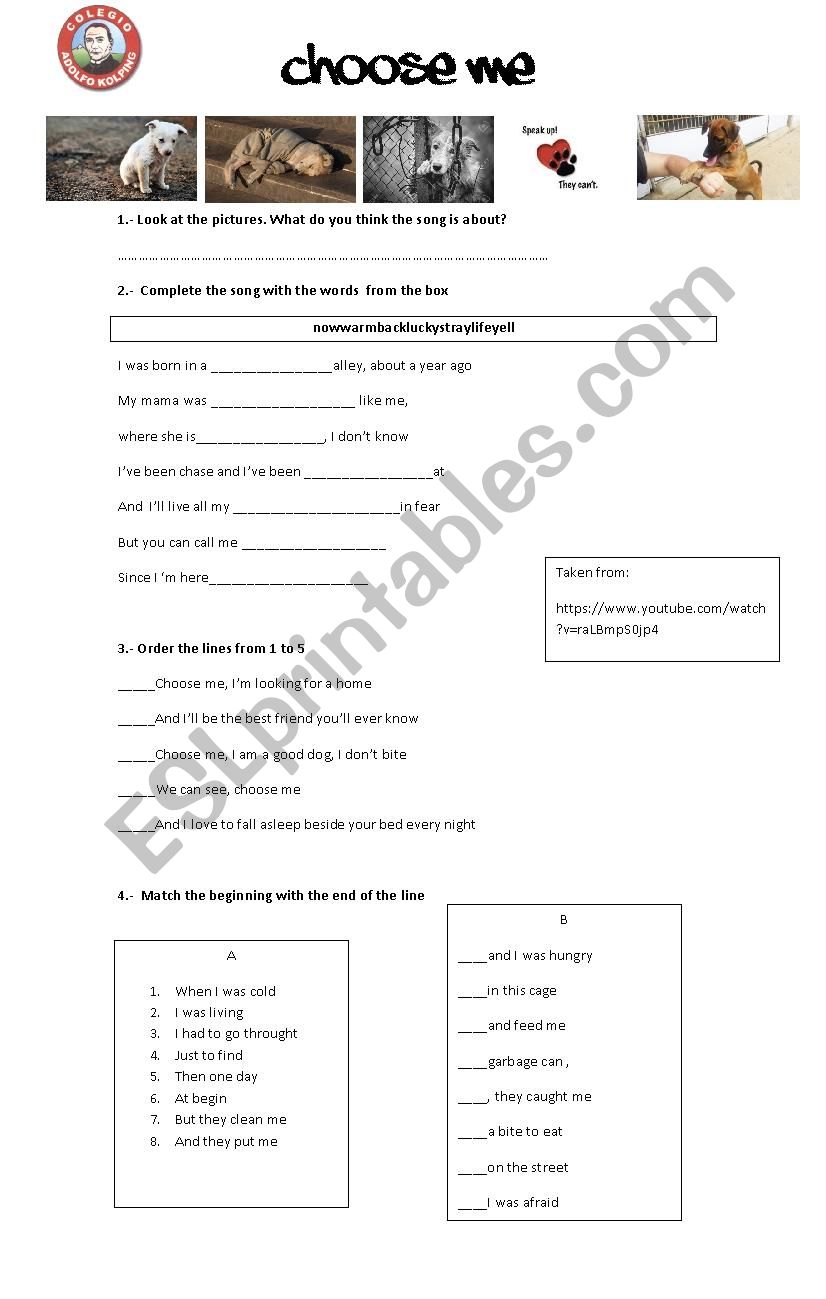 Choose me (save the animals) worksheet