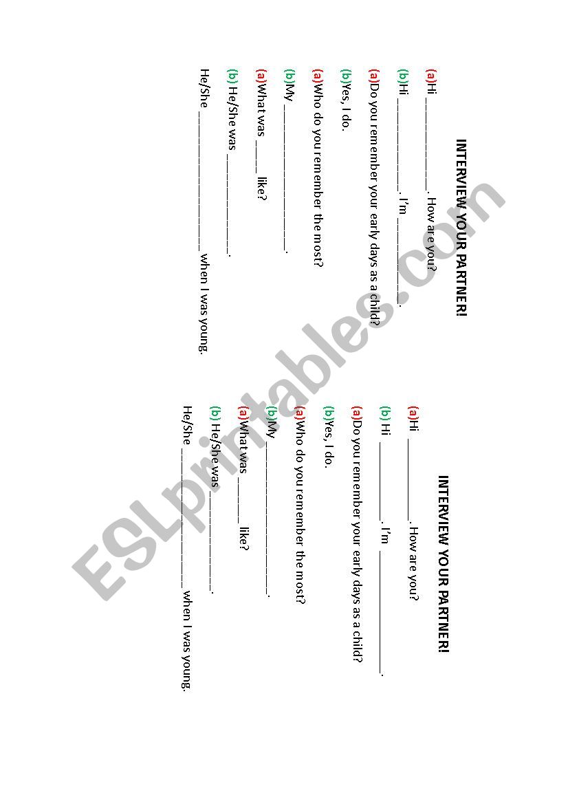 Childhood Memories Role Play worksheet