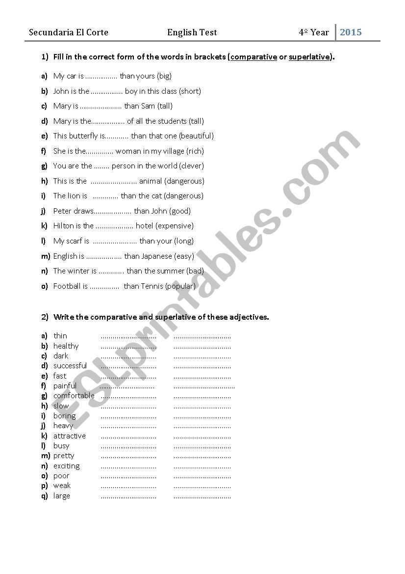 COMPARATIVES AND SUPERLATIVES worksheet