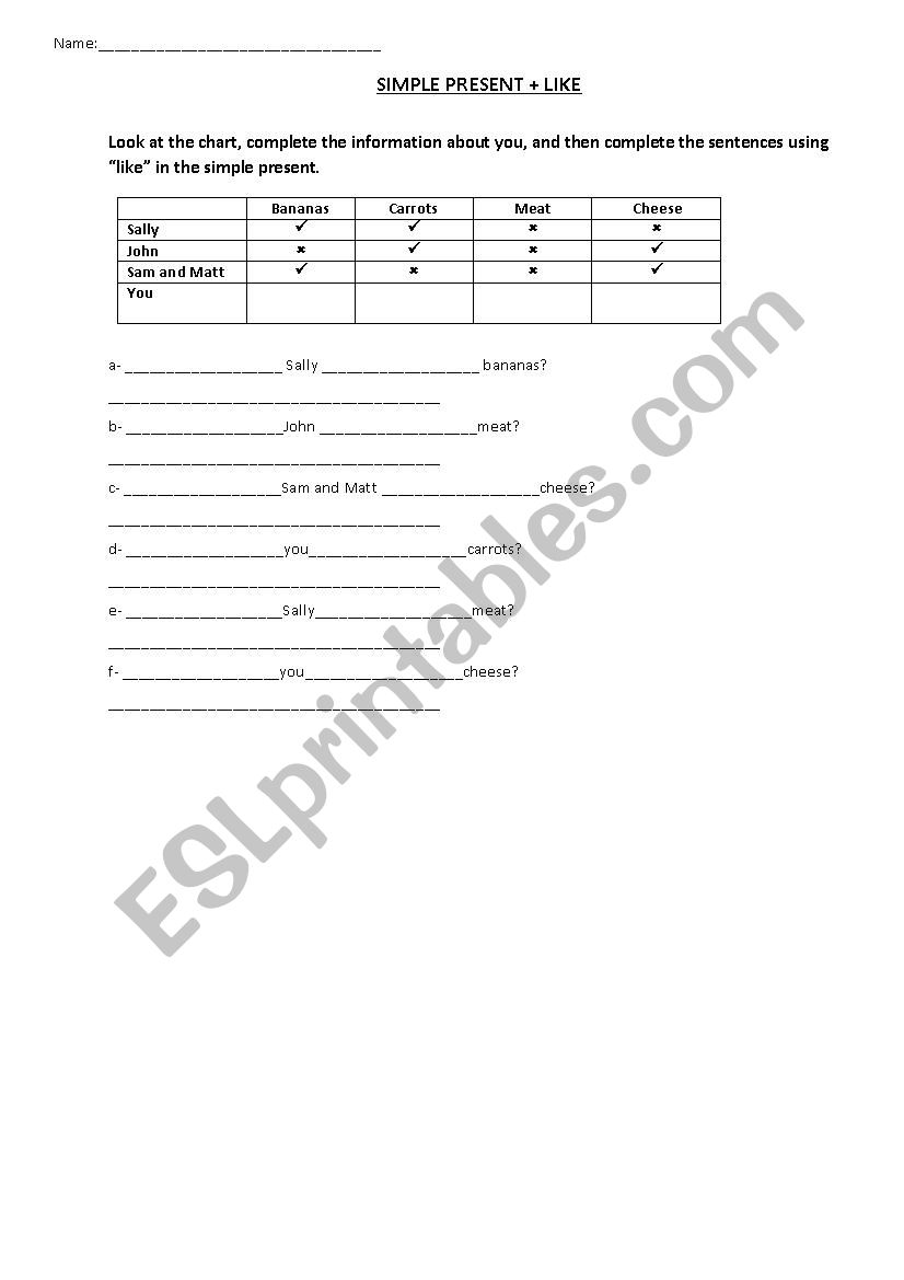 Like - Simple Present worksheet