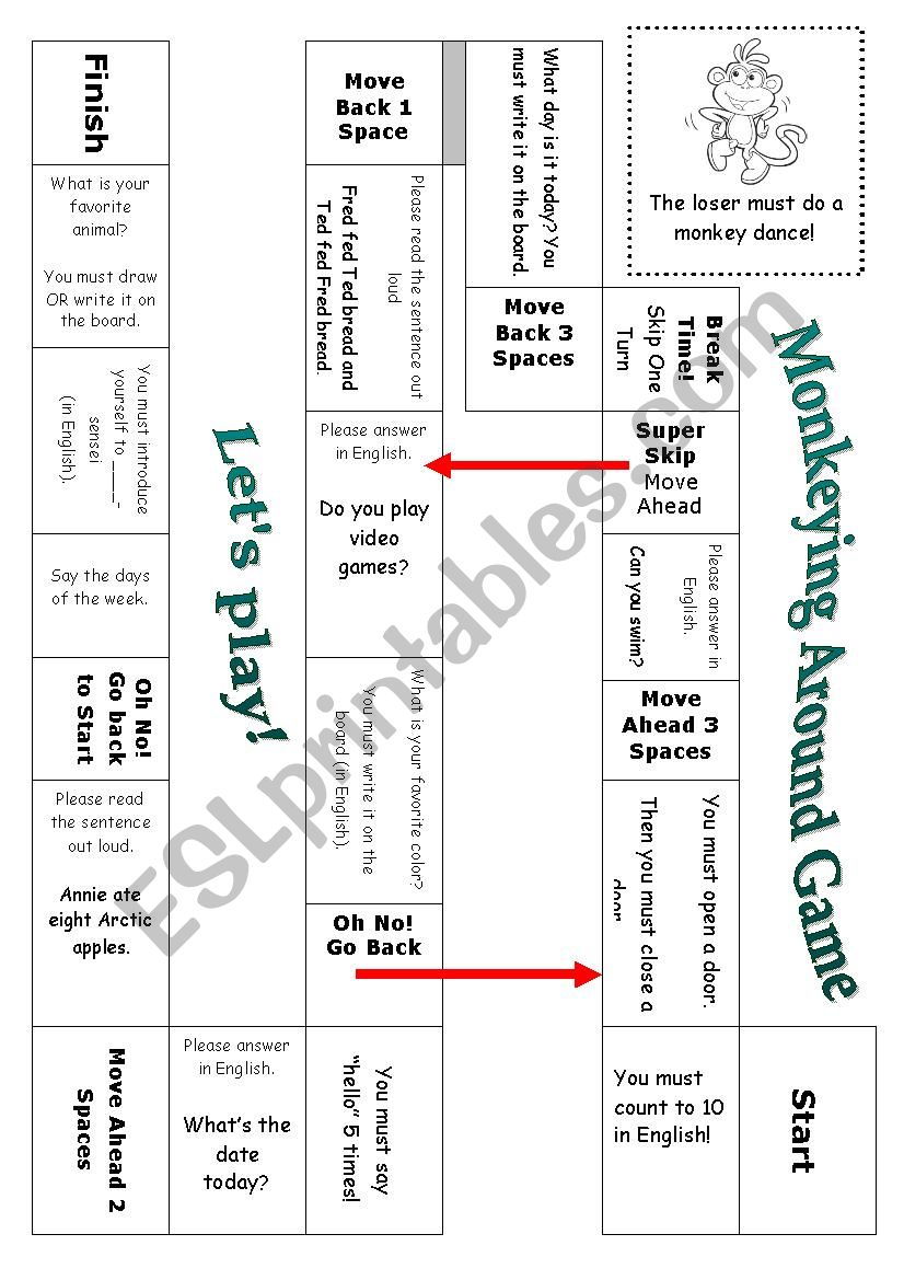 Monkeying Around Board Game worksheet