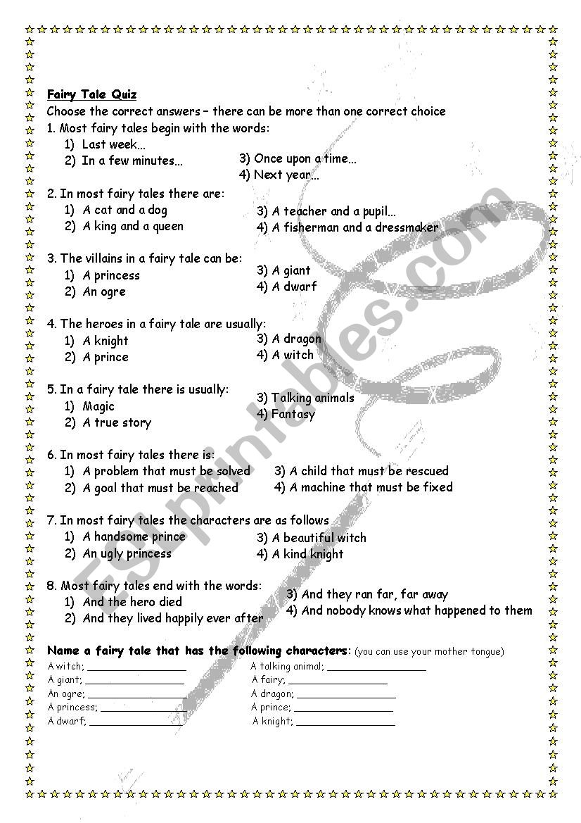 Fairy Tale Quiz worksheet