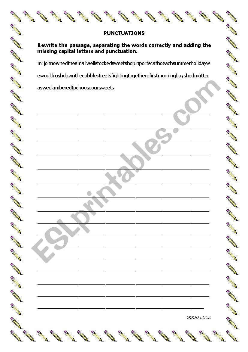 PUNCTUATION  worksheet