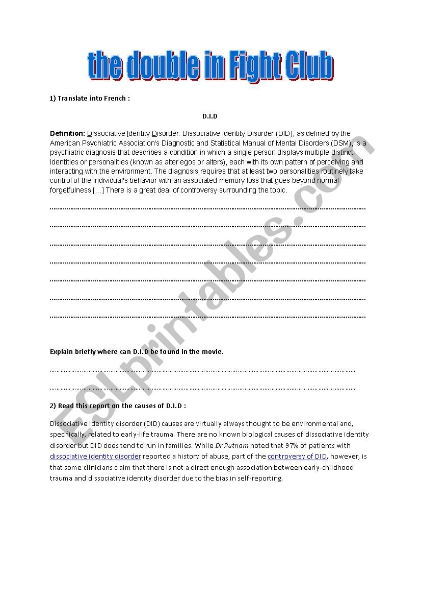 the double fight club  worksheet