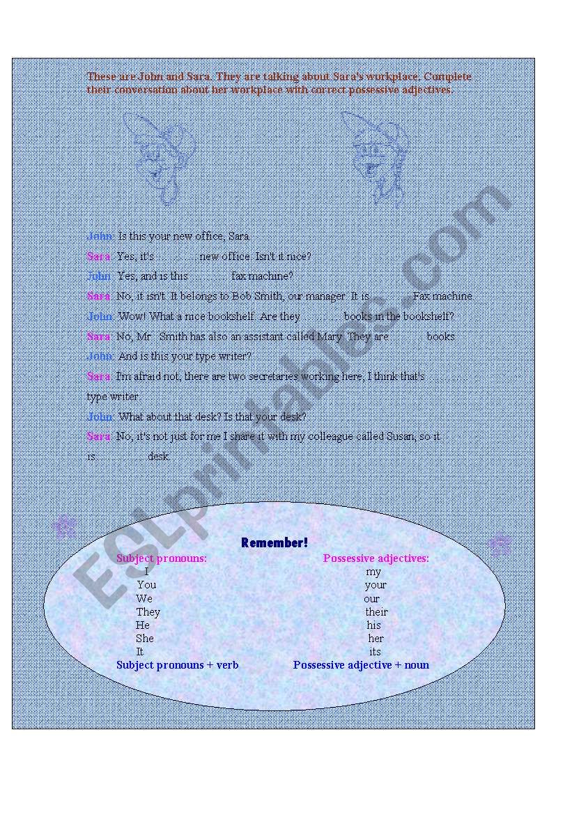 possessive adjectives worksheet