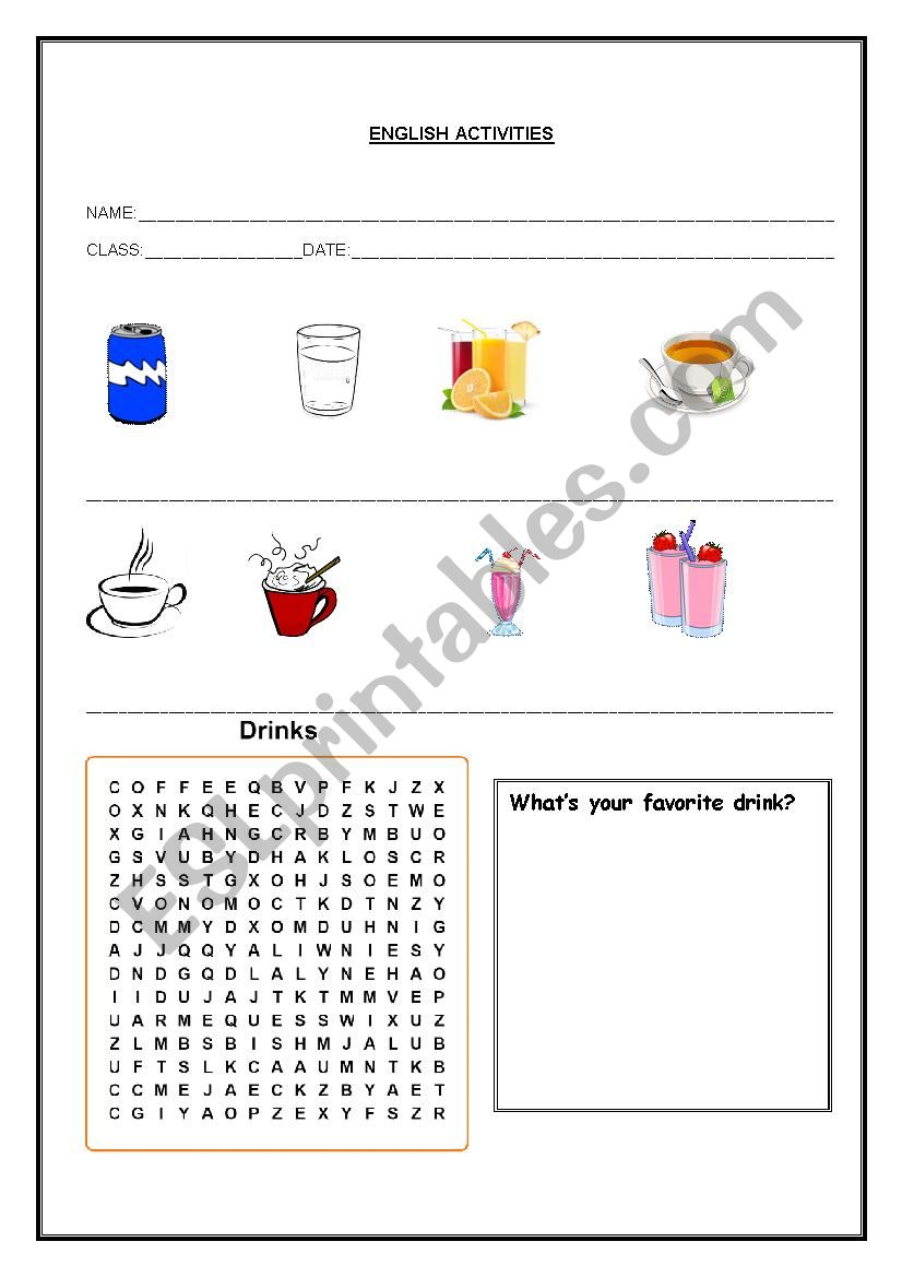 Drinks worksheet