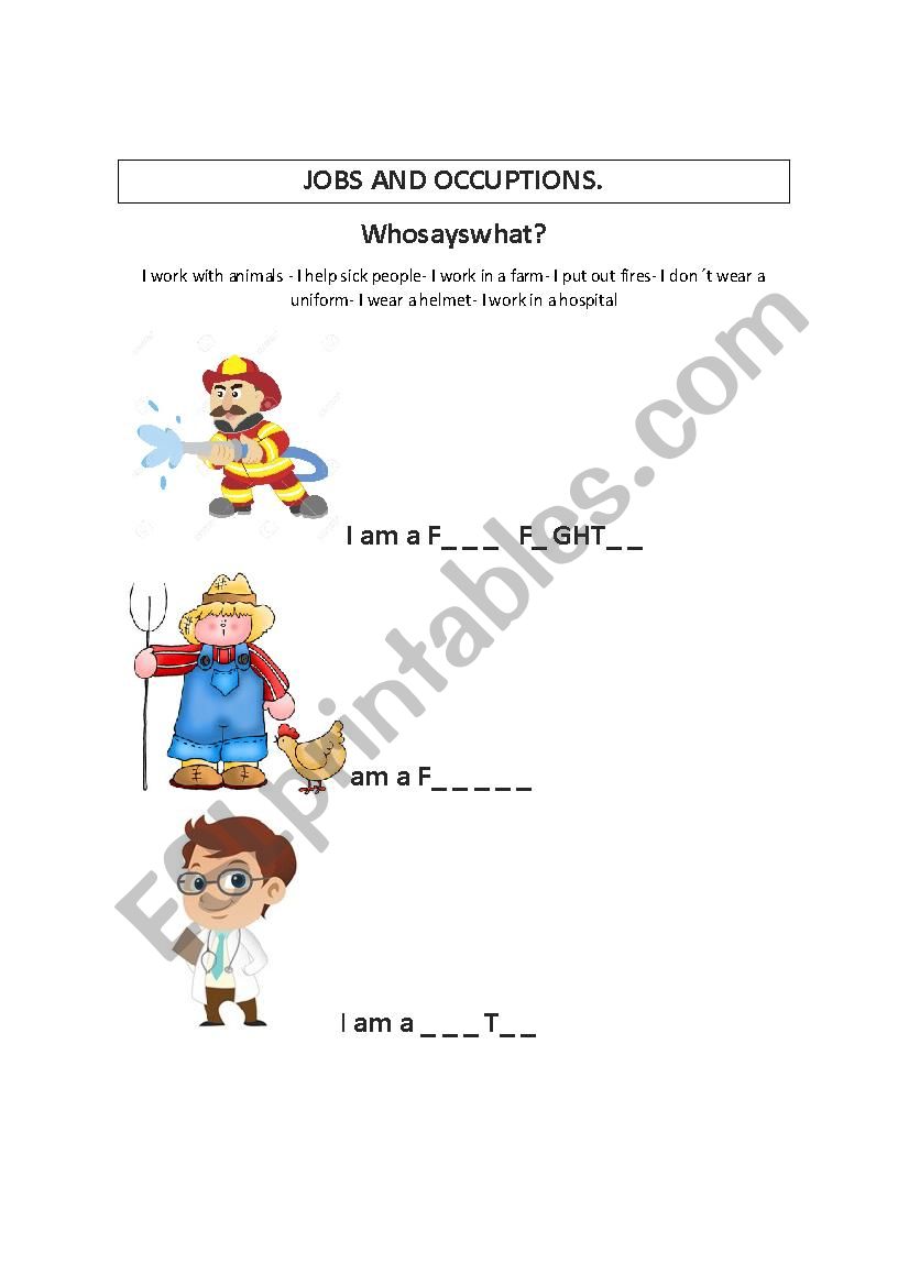 Jobs and occupations worksheet