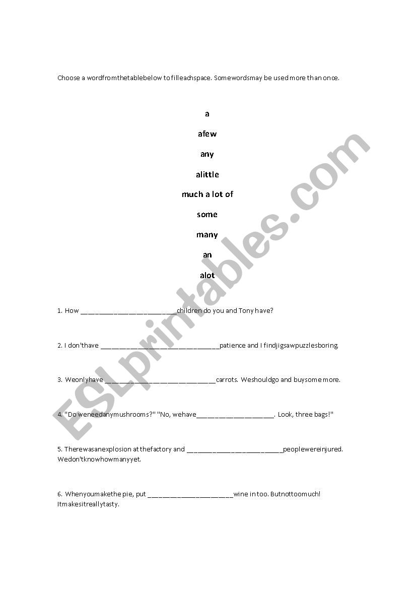 Quantifiers worksheet