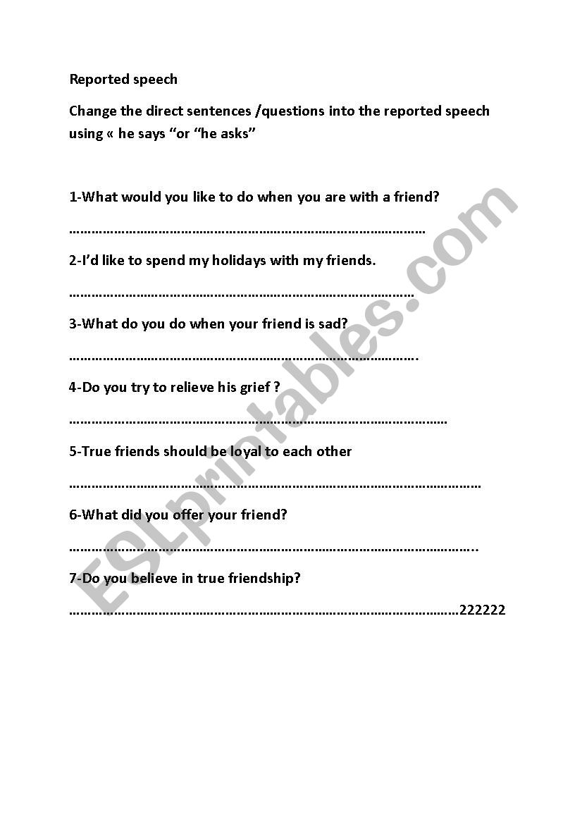 reported speech present worksheet