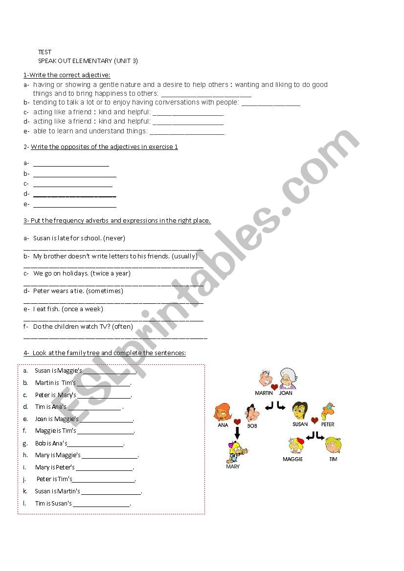 test book speak out elementary (unit 3)