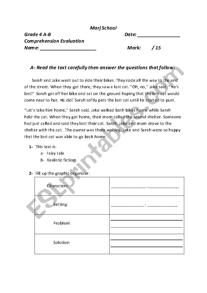 comprehension test worksheet