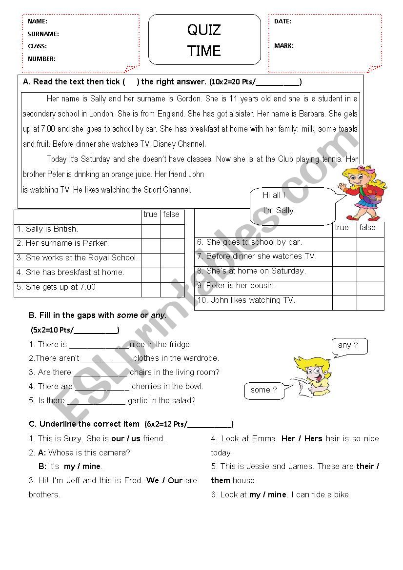 QUIZ TIME 2 worksheet