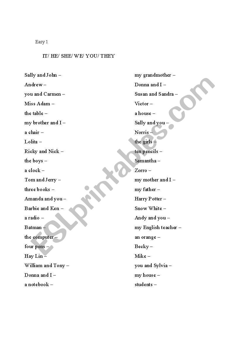 Personal pronouns worksheet