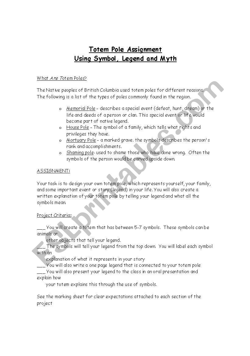 Totem Pole Art Project worksheet