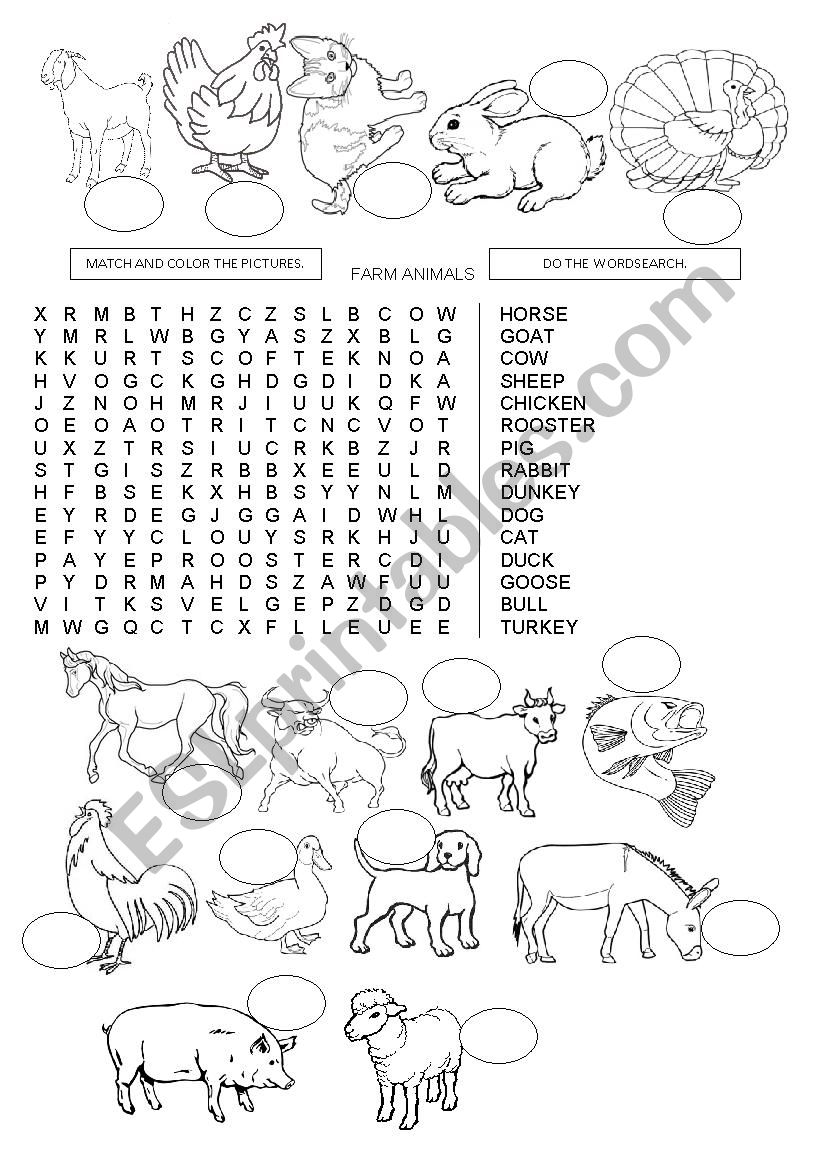 WORDSEARCH - FARM ANIMALS worksheet