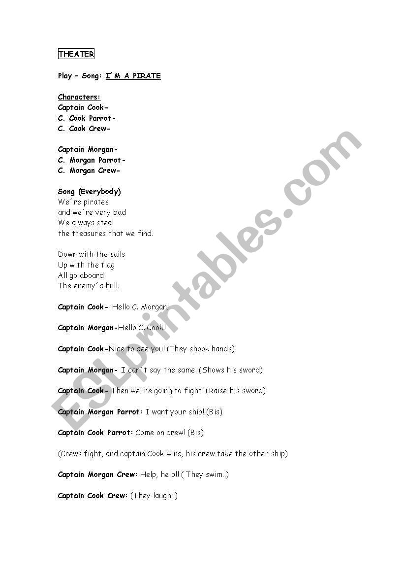 Pirates Theater worksheet