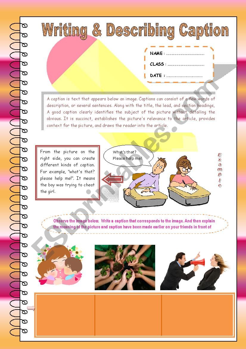 Writing & Describing Caption worksheet