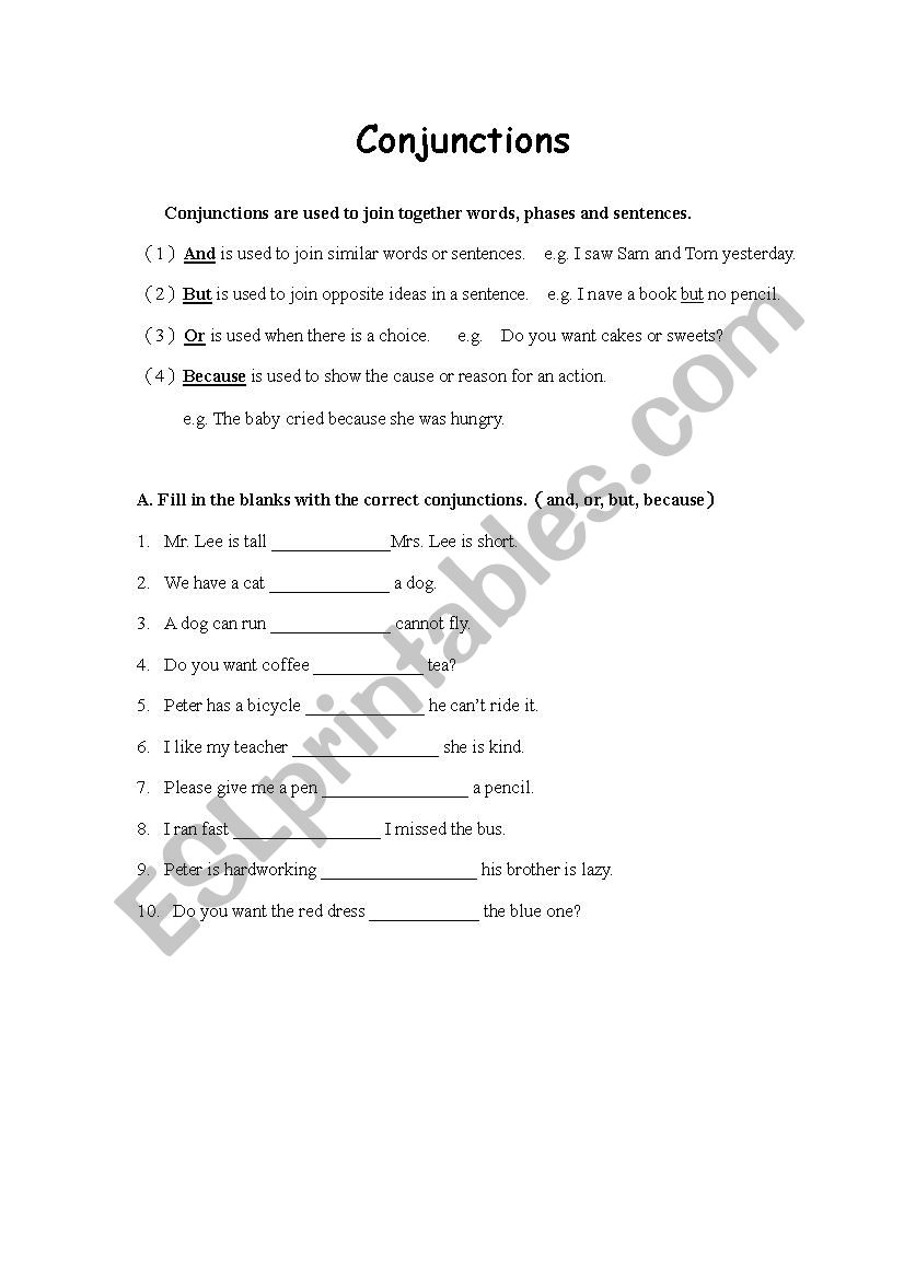 Conjunctions worksheet