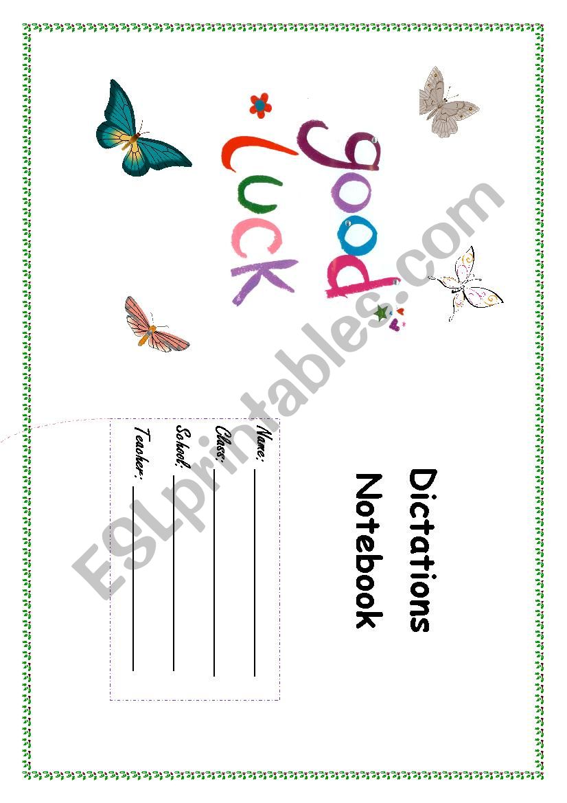 dictation notebook cover worksheet