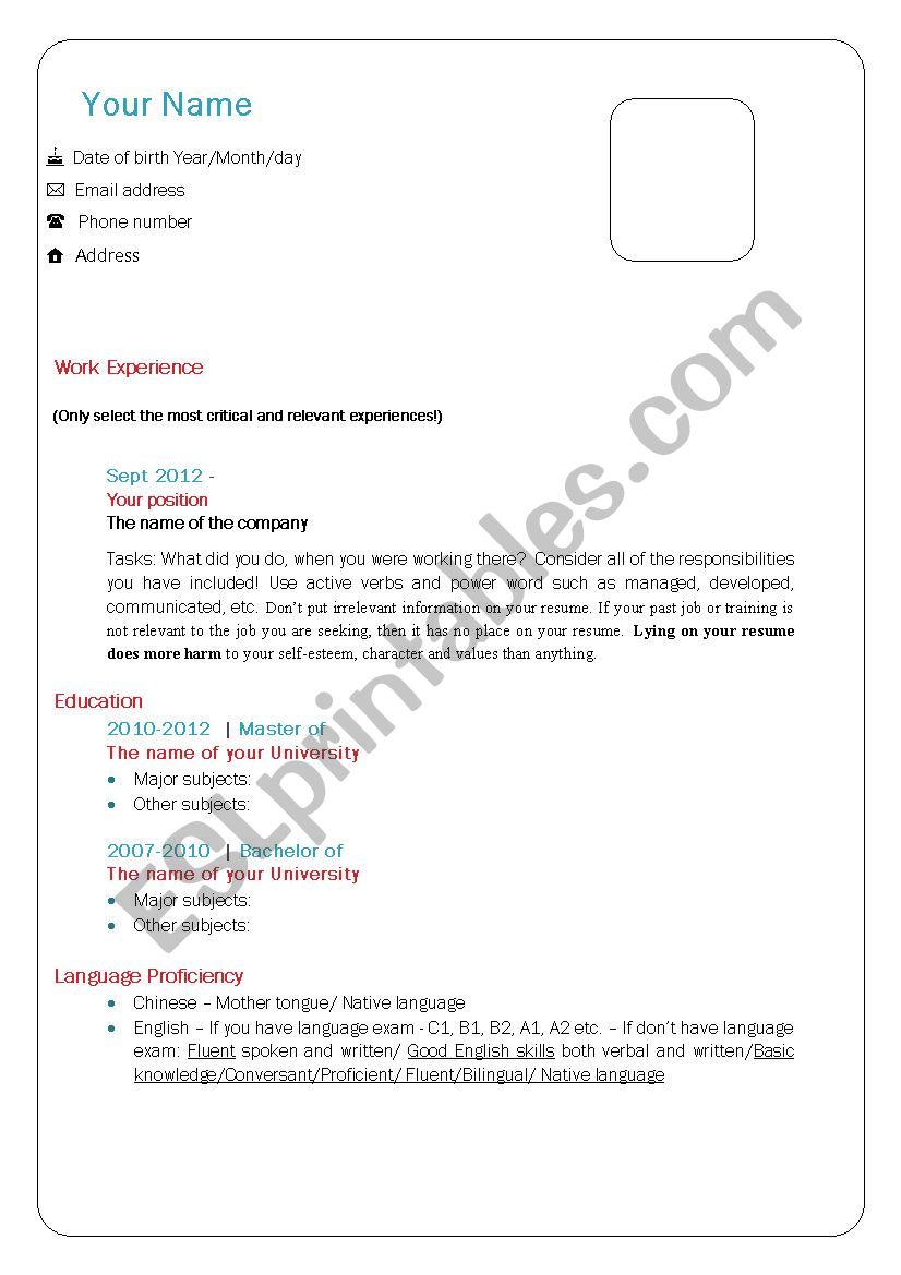 How to write a CV in English? worksheet