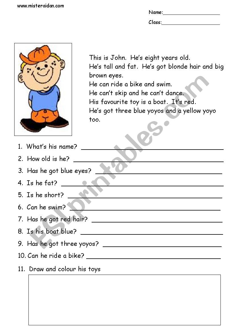 Reading worksheet