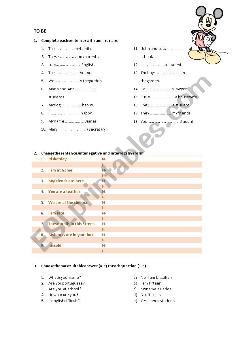 To be present worksheet